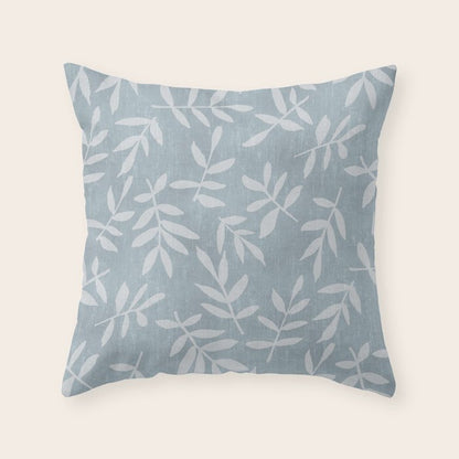 Simple Scandinavian Ditsy Leaf Pattern Blue Grey Throw Pillow Gallery Image 4