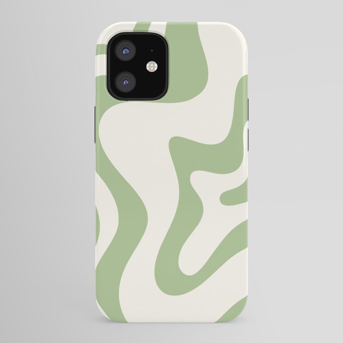 Retro Liquid Swirl Abstract Pattern Square in Light Sage Green and Cream iPhone Case Gallery Image 41