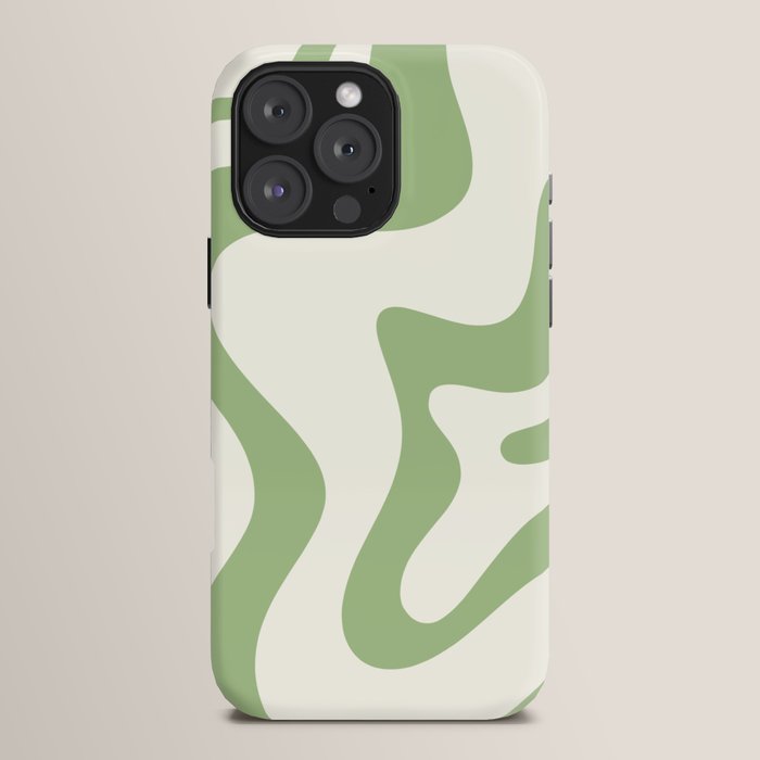 Retro Liquid Swirl Abstract Pattern Square in Light Sage Green and Cream iPhone Case Gallery Image 16