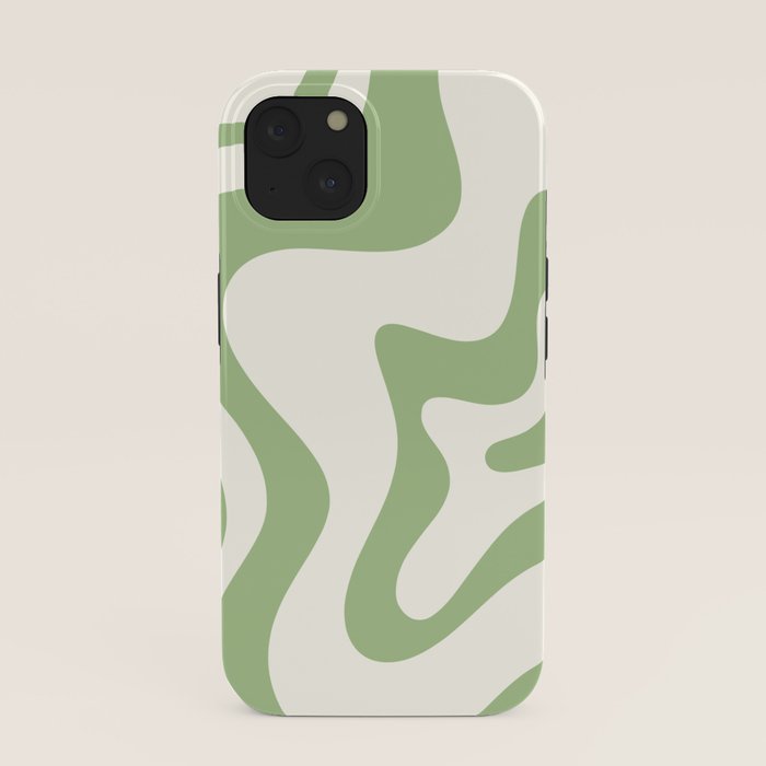 Retro Liquid Swirl Abstract Pattern Square in Light Sage Green and Cream iPhone Case Gallery Image 37