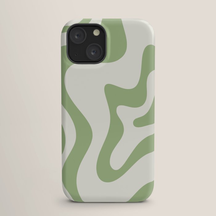 Retro Liquid Swirl Abstract Pattern Square in Light Sage Green and Cream iPhone Case Gallery Image 17