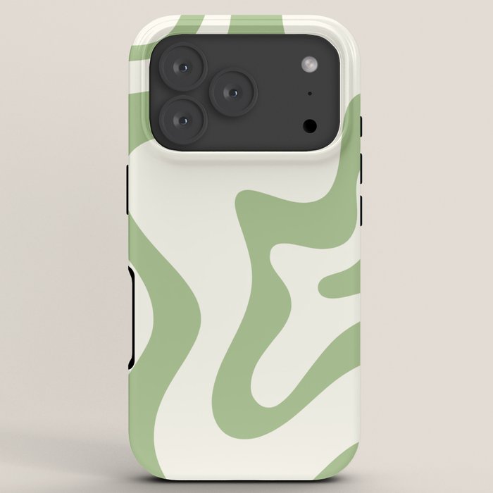 Retro Liquid Swirl Abstract Pattern Square in Light Sage Green and Cream iPhone Case Gallery Image 7