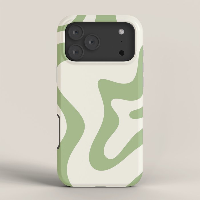 Retro Liquid Swirl Abstract Pattern Square in Light Sage Green and Cream iPhone Case Gallery Image 4