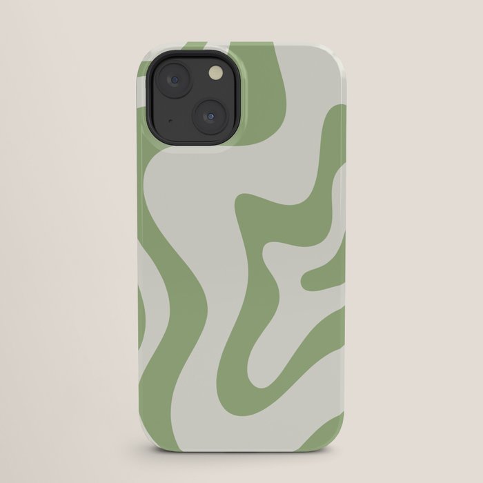 Retro Liquid Swirl Abstract Pattern Square in Light Sage Green and Cream iPhone Case Gallery Image 25