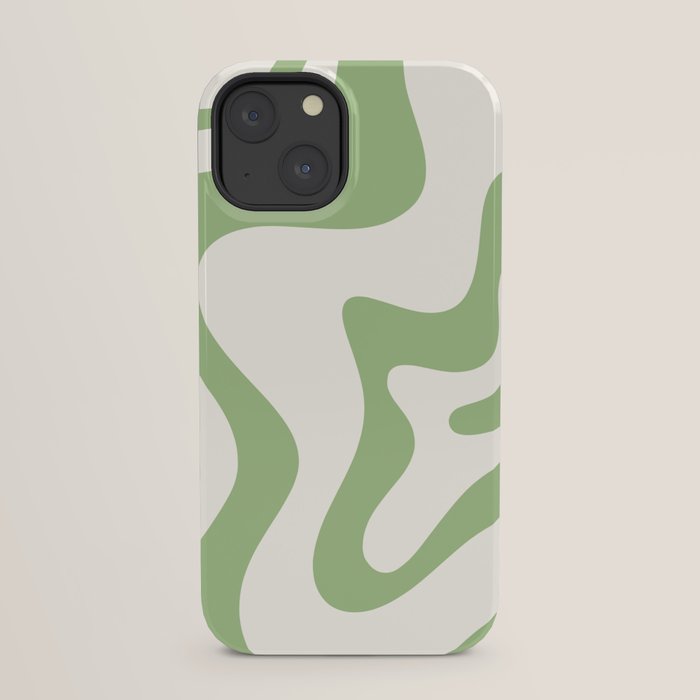 Retro Liquid Swirl Abstract Pattern Square in Light Sage Green and Cream iPhone Case Gallery Image 29
