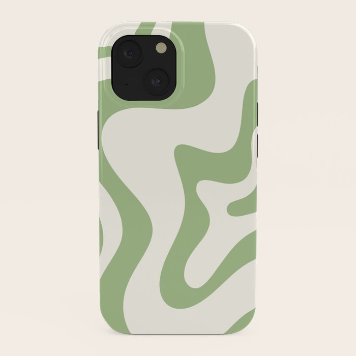 Retro Liquid Swirl Abstract Pattern Square in Light Sage Green and Cream iPhone Case Gallery Image 38
