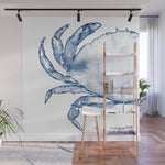 Coastal Crab in Watercolor, Navy Blue (Left Half in Set) Wall Mural Gallery Image 1