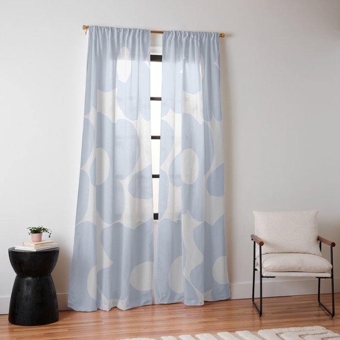 Large Baby Blue Retro Flowers White Background #decor #society6 #buyart Window Curtain Gallery Image 10