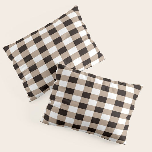 Gingham Large Tan Black White Pillow Sham Gallery Image 1