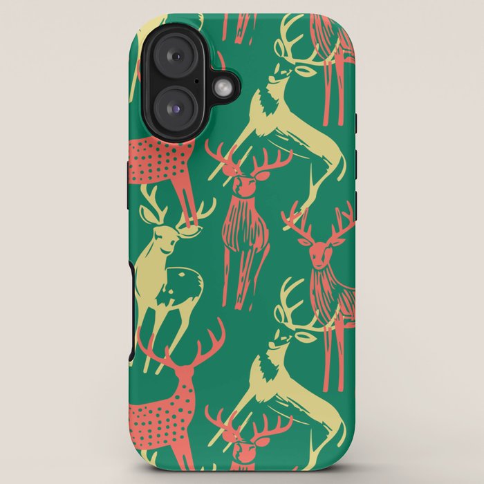 Green christmas reindeer animal pattern iPhone Case Gallery Image 5