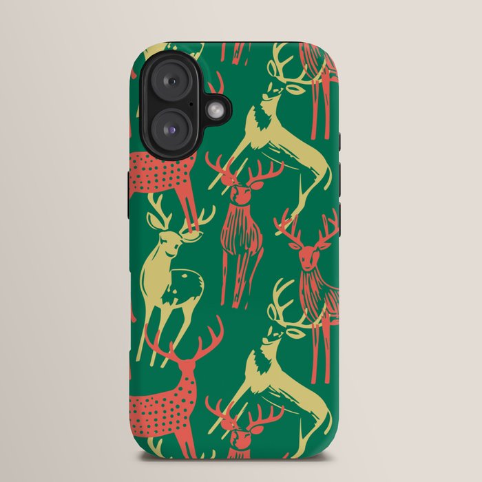 Green christmas reindeer animal pattern iPhone Case Gallery Image 13