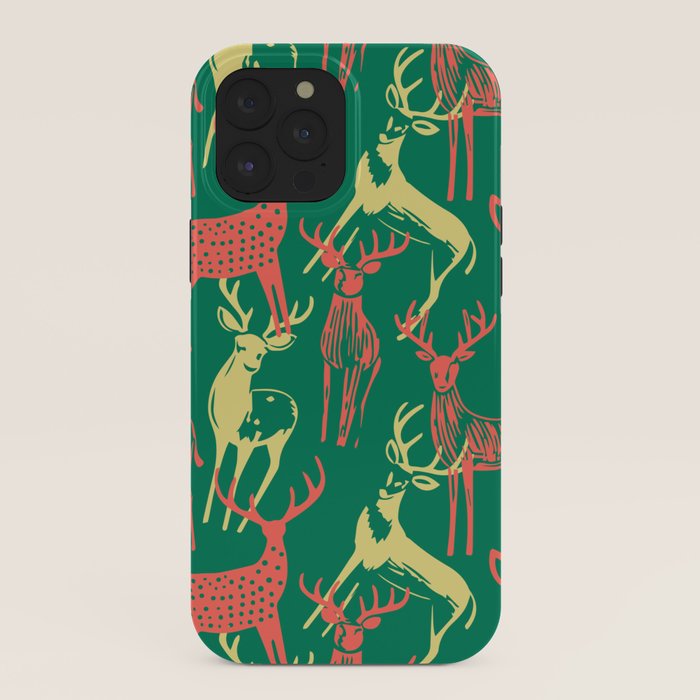 Green christmas reindeer animal pattern iPhone Case Gallery Image 40