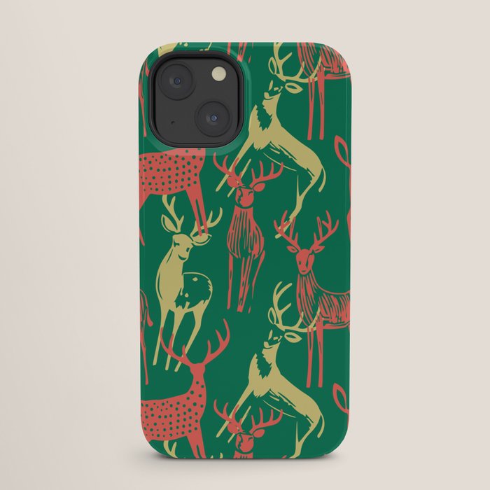 Green christmas reindeer animal pattern iPhone Case Gallery Image 25