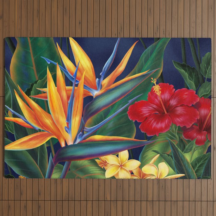 Tropical Paradise Hawaiian Floral Illustration Outdoor Rug Gallery Image 4