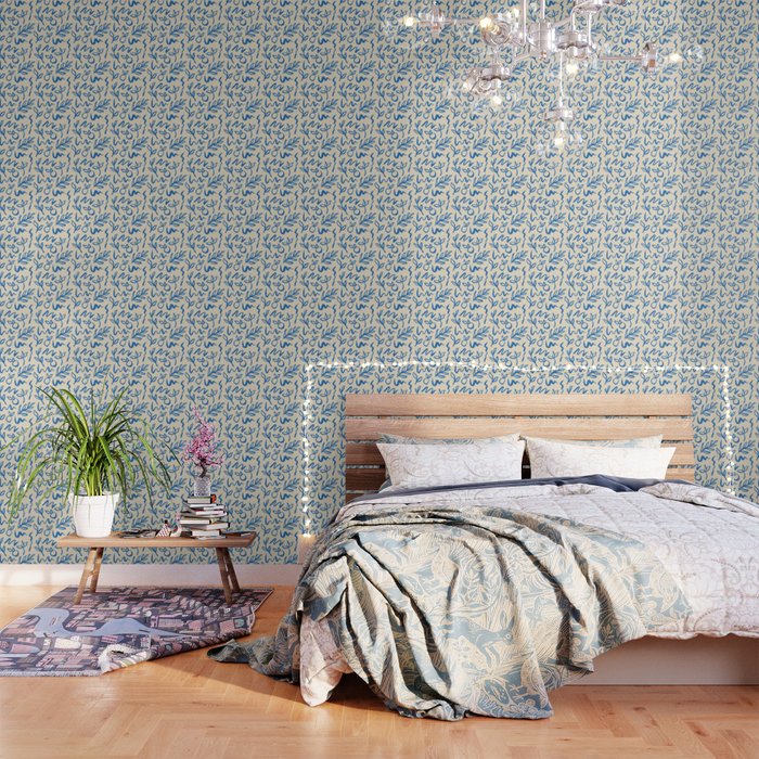 Blue organic watercolor nature art pattern Wallpaper Gallery Image 2