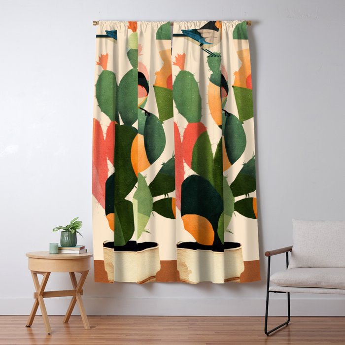 Cactus & Birds 1 Window Curtain Gallery Image 1