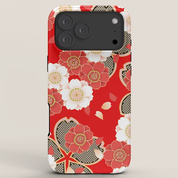 Japanese Vintage Red Black White Floral Kimono Pattern iPhone Case Gallery Image 8