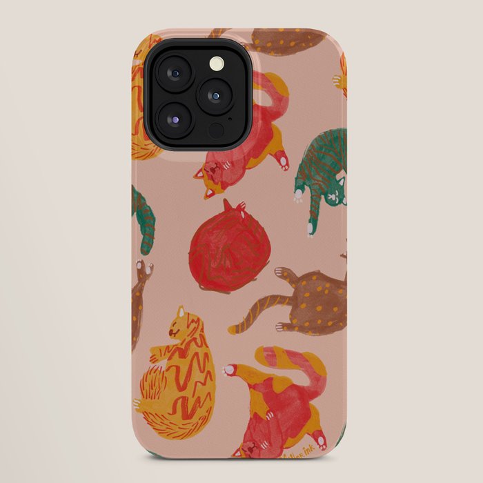 Sleepy Cozy Kitty Cats in Green & Orange iPhone Case Gallery Image 28