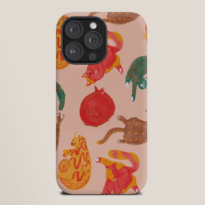 Sleepy Cozy Kitty Cats in Green & Orange iPhone Case Gallery Image 20