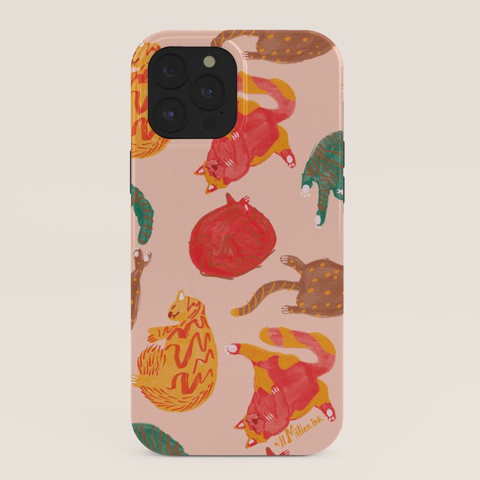 Sleepy Cozy Kitty Cats in Green & Orange iPhone Case Gallery Image 40