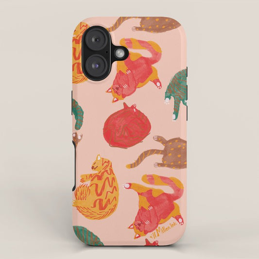 Sleepy Cozy Kitty Cats in Green & Orange iPhone Case Gallery Image 1