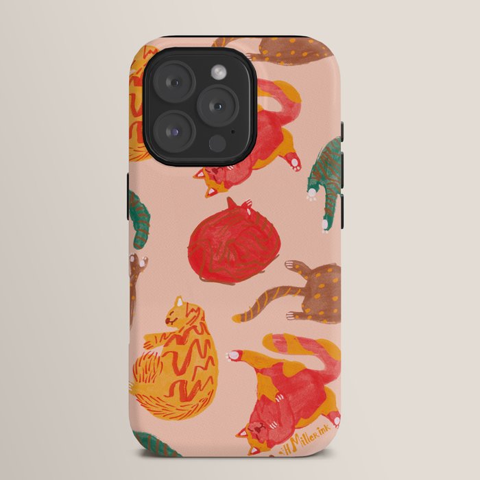 Sleepy Cozy Kitty Cats in Green & Orange iPhone Case Gallery Image 15