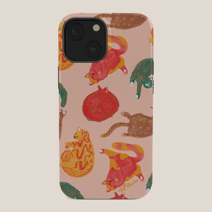 Sleepy Cozy Kitty Cats in Green & Orange iPhone Case Gallery Image 34
