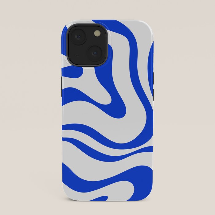 Retro Modern Liquid Swirl Abstract Pattern in Royal Blue and White iPhone Case Gallery Image 33