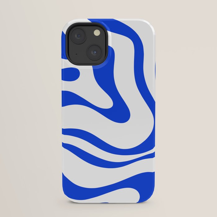 Retro Modern Liquid Swirl Abstract Pattern in Royal Blue and White iPhone Case Gallery Image 29