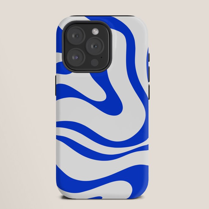 Retro Modern Liquid Swirl Abstract Pattern in Royal Blue and White iPhone Case Gallery Image 11