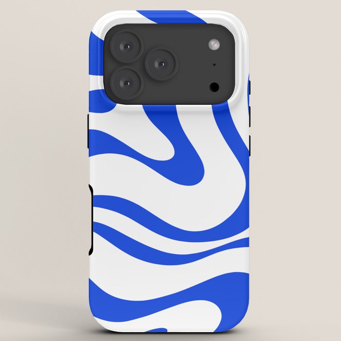 Retro Modern Liquid Swirl Abstract Pattern in Royal Blue and White iPhone Case Gallery Image 7