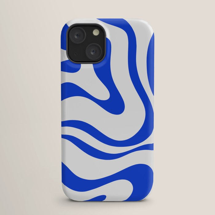 Retro Modern Liquid Swirl Abstract Pattern in Royal Blue and White iPhone Case Gallery Image 17