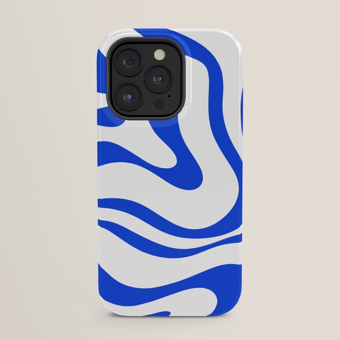 Retro Modern Liquid Swirl Abstract Pattern in Royal Blue and White iPhone Case Gallery Image 23