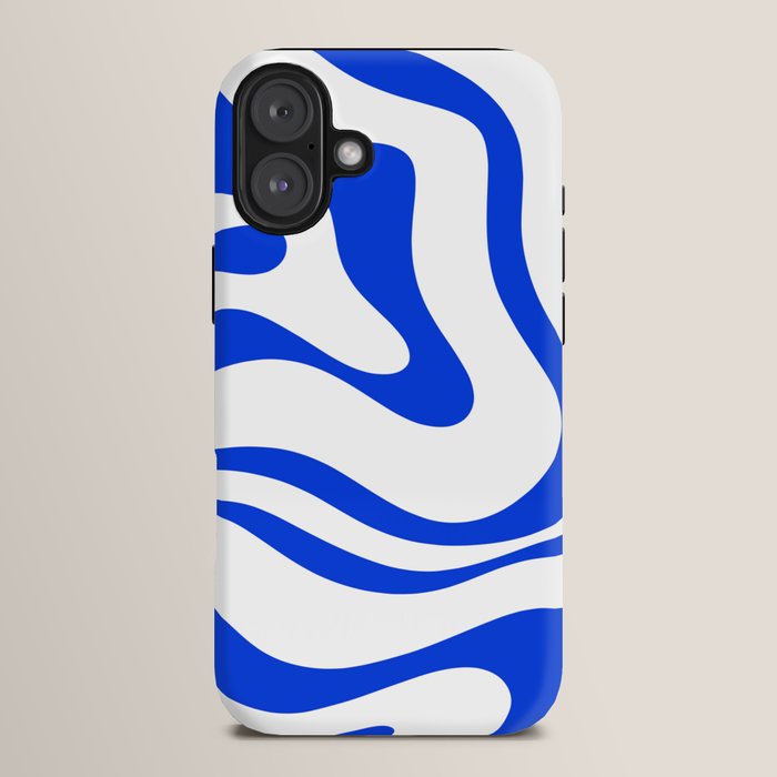 Retro Modern Liquid Swirl Abstract Pattern in Royal Blue and White iPhone Case Gallery Image 14