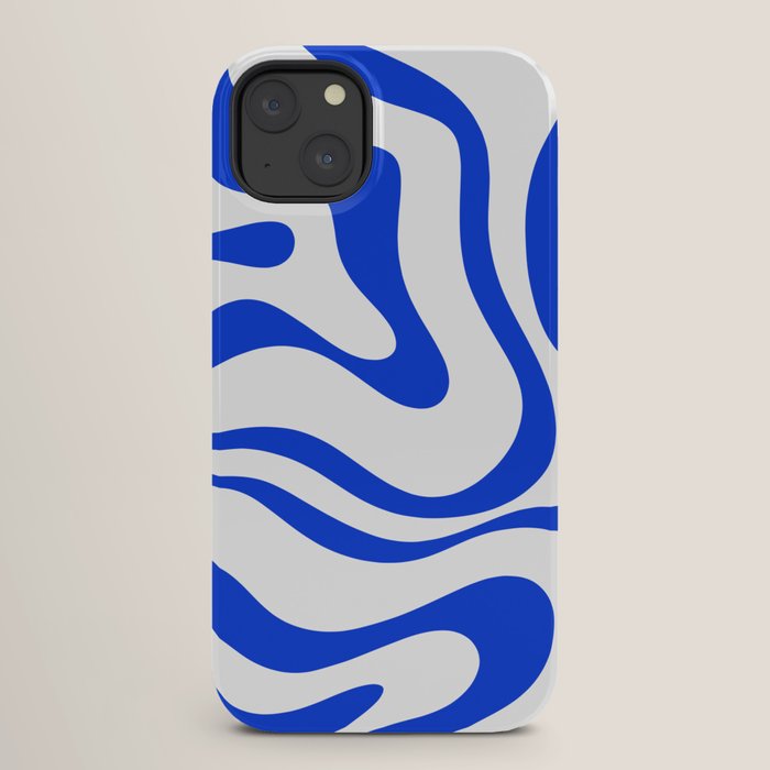 Retro Modern Liquid Swirl Abstract Pattern in Royal Blue and White iPhone Case Gallery Image 26