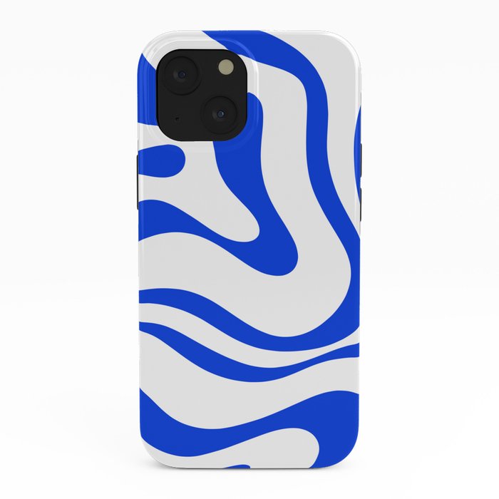 Retro Modern Liquid Swirl Abstract Pattern in Royal Blue and White iPhone Case Gallery Image 38
