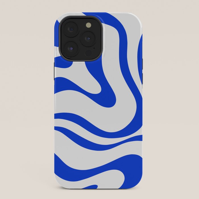 Retro Modern Liquid Swirl Abstract Pattern in Royal Blue and White iPhone Case Gallery Image 36