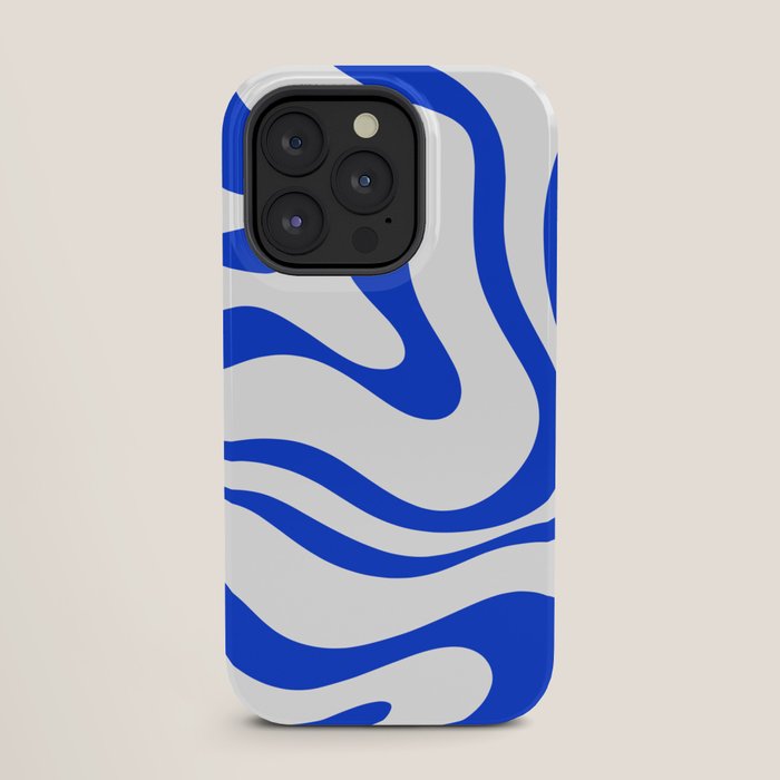 Retro Modern Liquid Swirl Abstract Pattern in Royal Blue and White iPhone Case Gallery Image 27