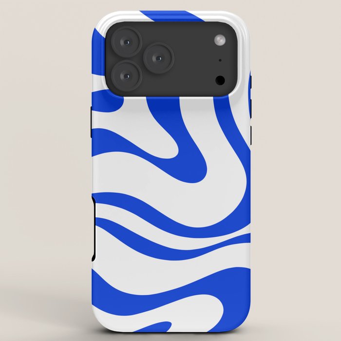 Retro Modern Liquid Swirl Abstract Pattern in Royal Blue and White iPhone Case Gallery Image 8