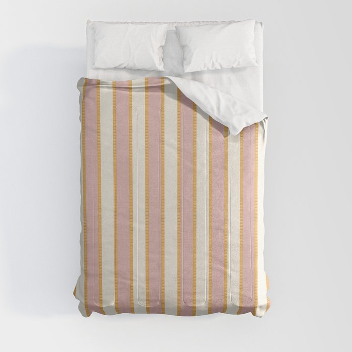 Pastel Pink And Gold Braid Cabana Stripes On Off-White Cream Vintage Aesthetic Comforter Gallery Image 8