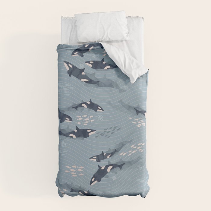 Orca in Motion / blue-gray ocean pattern Duvet Cover Gallery Image 5