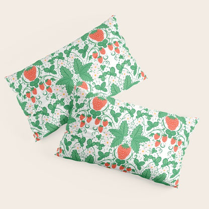 Fresh Strawberry Vine and Floral Pattern on White Pillow Sham Gallery Image 4