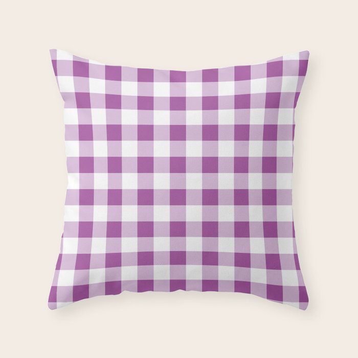 Gingham Large Lavender Amethyst White Throw Pillow Gallery Image 4
