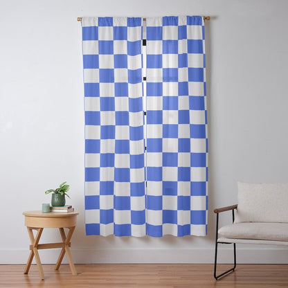 Checkerboard Check Checkered Pattern in Royal Blue and White Window Curtain Gallery Image 13