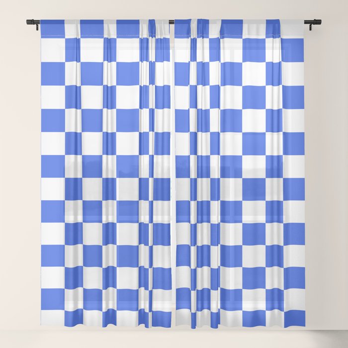 Checkerboard Check Checkered Pattern in Royal Blue and White Window Curtain Gallery Image 21