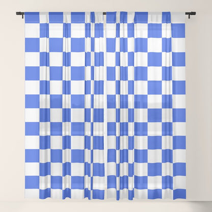 Checkerboard Check Checkered Pattern in Royal Blue and White Window Curtain Gallery Image 21