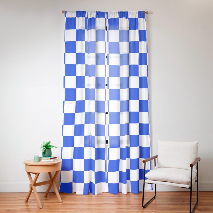 Checkerboard Check Checkered Pattern in Royal Blue and White Window Curtain Gallery Image 12