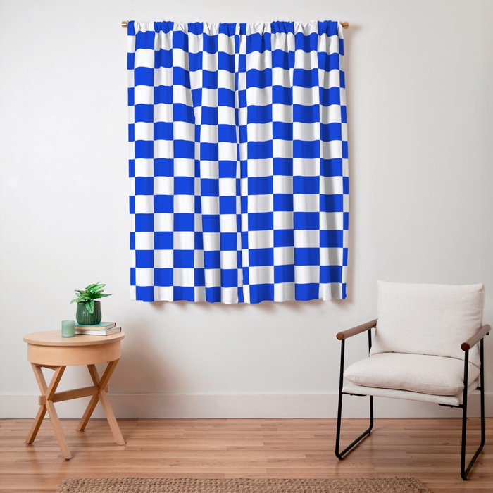 Checkerboard Check Checkered Pattern in Royal Blue and White Window Curtain Gallery Image 3