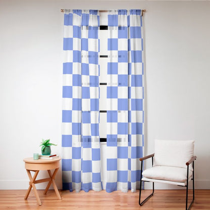 Checkerboard Check Checkered Pattern in Royal Blue and White Window Curtain Gallery Image 20