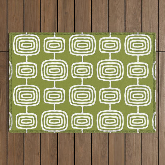Mid Century Modern Atomic Rings Pattern Mid Mod Olive Green Outdoor Rug Gallery Image 1